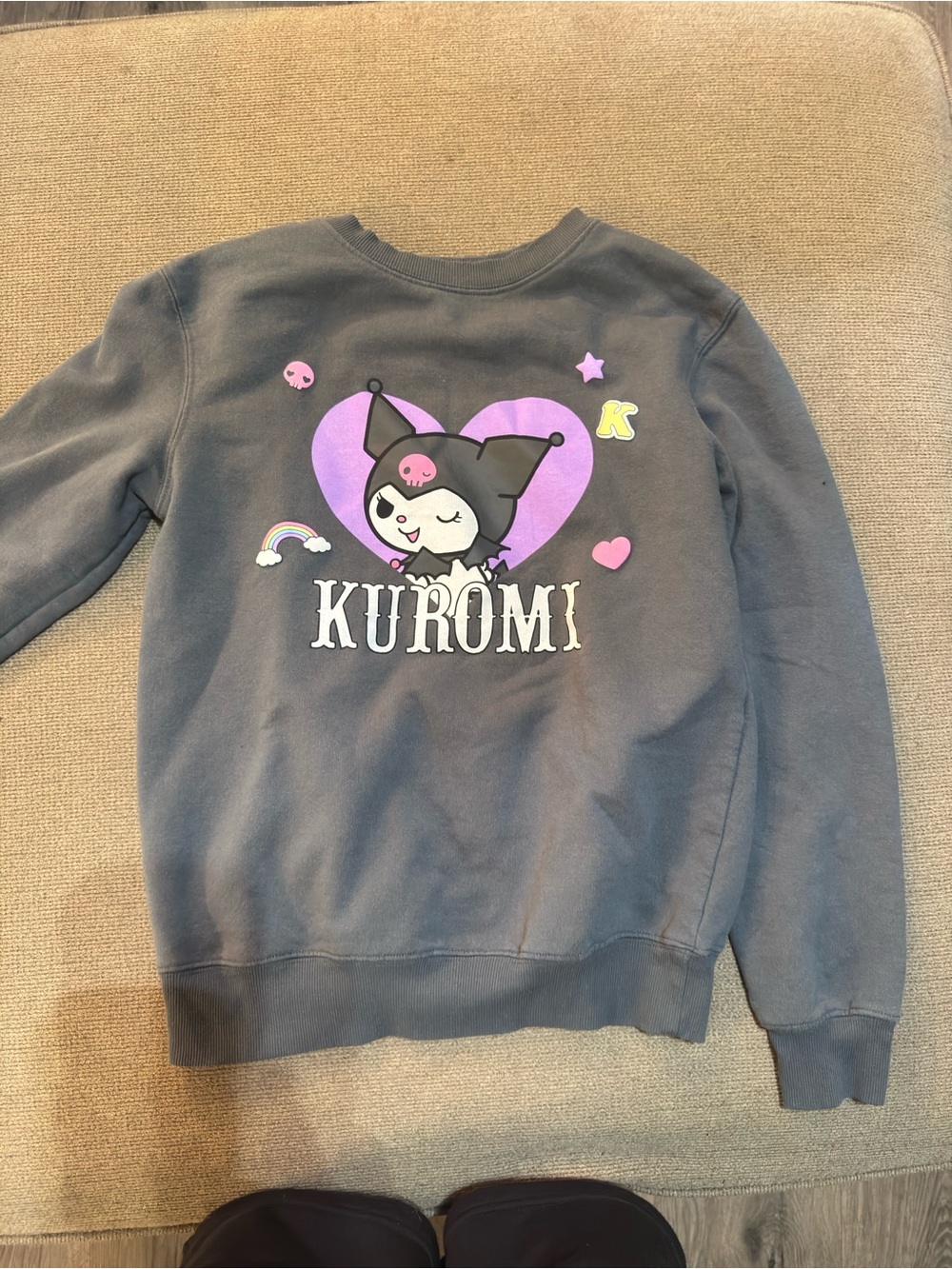 Sanrio Kuromi Graphic Crewneck Sweater - Gray with Purple Accents